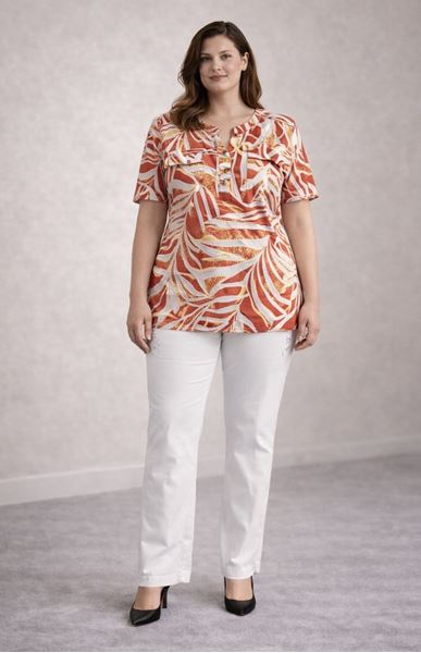 Immagine di CURVY GIRL STRETCH TOP LEAF PRINT WITH BUTTONS